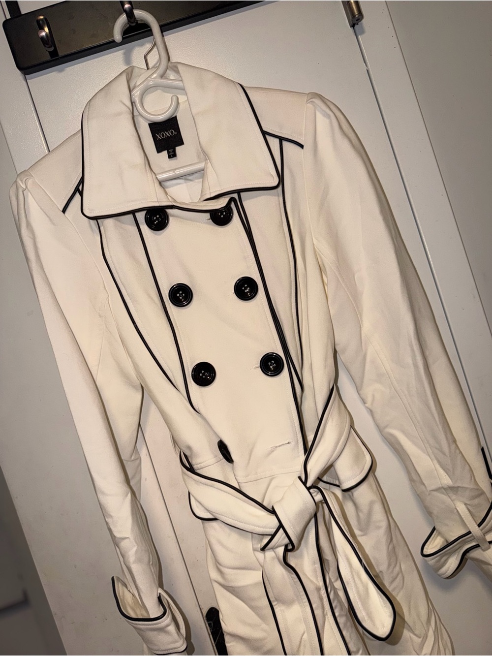 XOXO Cream Trench Coat with Black Piping